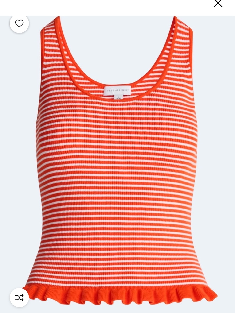 Free Assembly Ribbed Scoop Neck Tank with Ruffle Hem — Orange and White